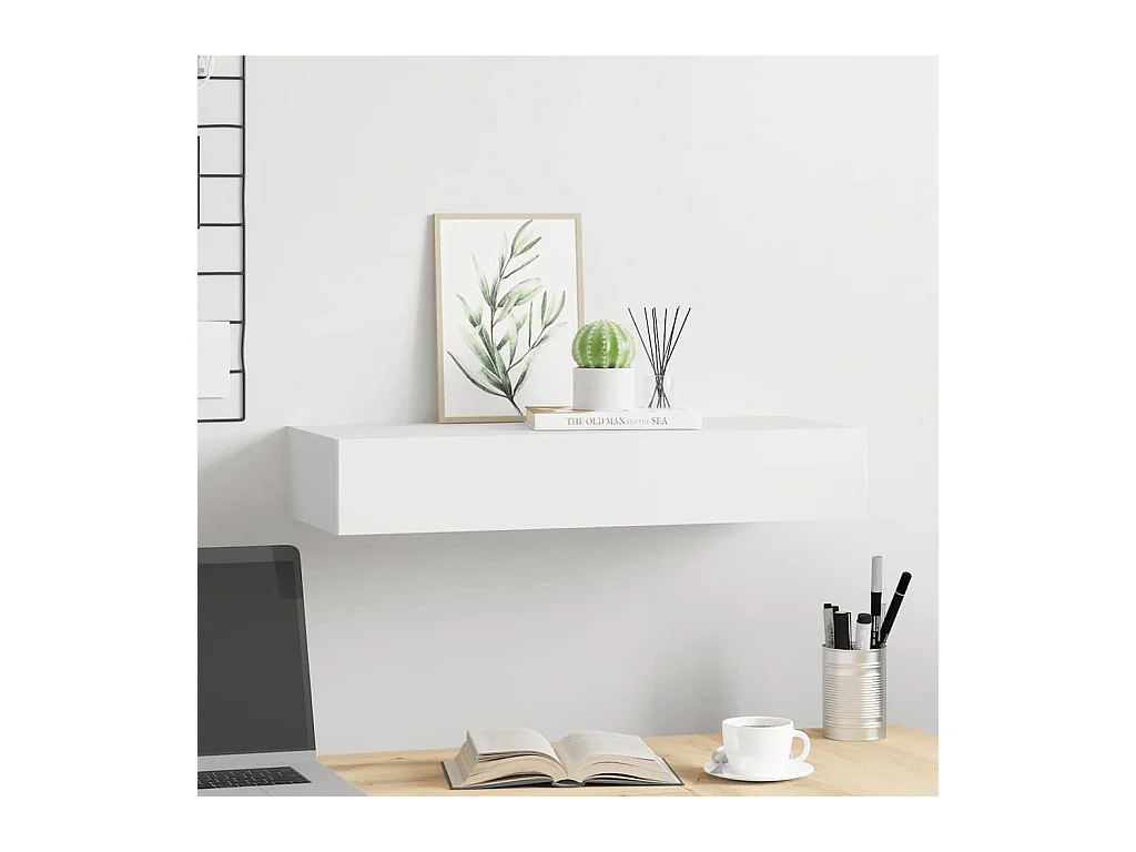 Mensola a cassetto da parete Bianco 60x23,5x10 cm MDF
