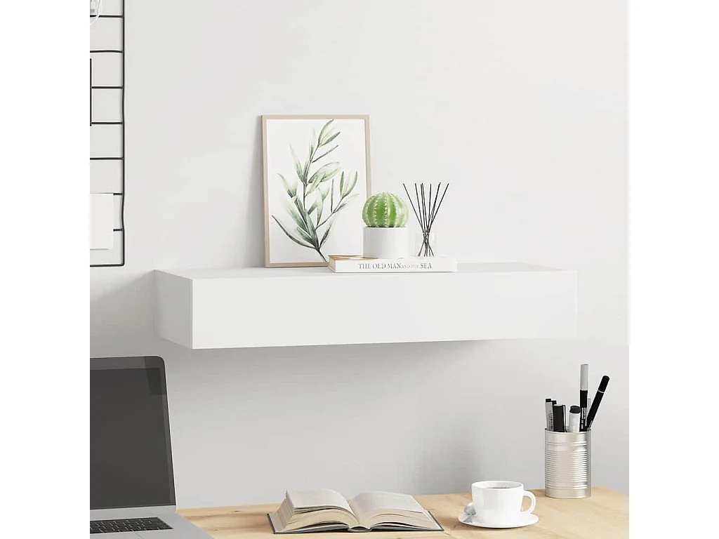 Étagère à tiroir murale Blanc 60x23,5x10 cm MDF