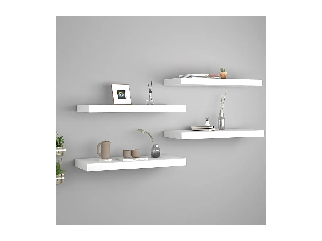 Mensole da parete sospese 4 pezzi bianche 60x23,5x3,8 cm MDF