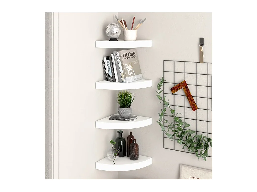 Mensole angolari sospese 4 pezzi Bianco 25x25x3,8 cm MDF