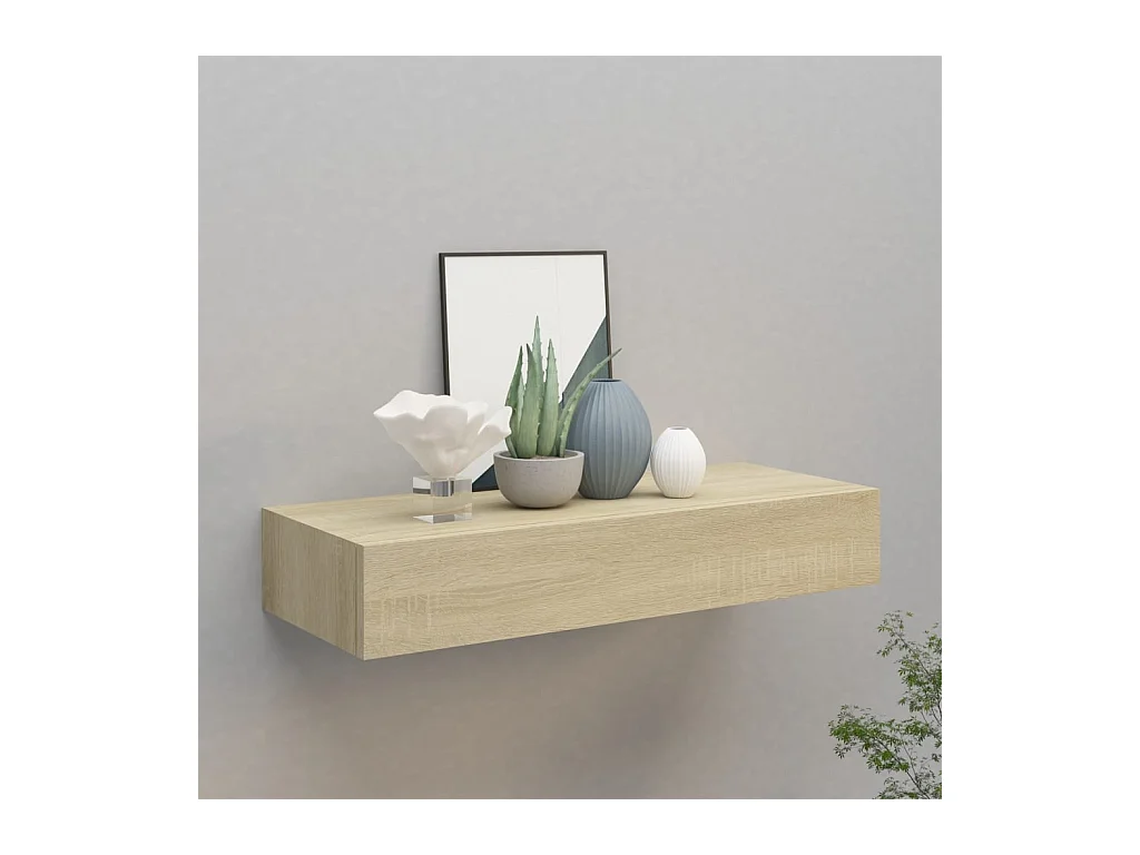 Étagère à tiroir murale chêne 60x23,5x10 cm MDF
