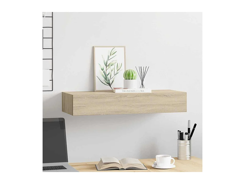 Étagère à tiroir murale chêne 60x23,5x10 cm MDF