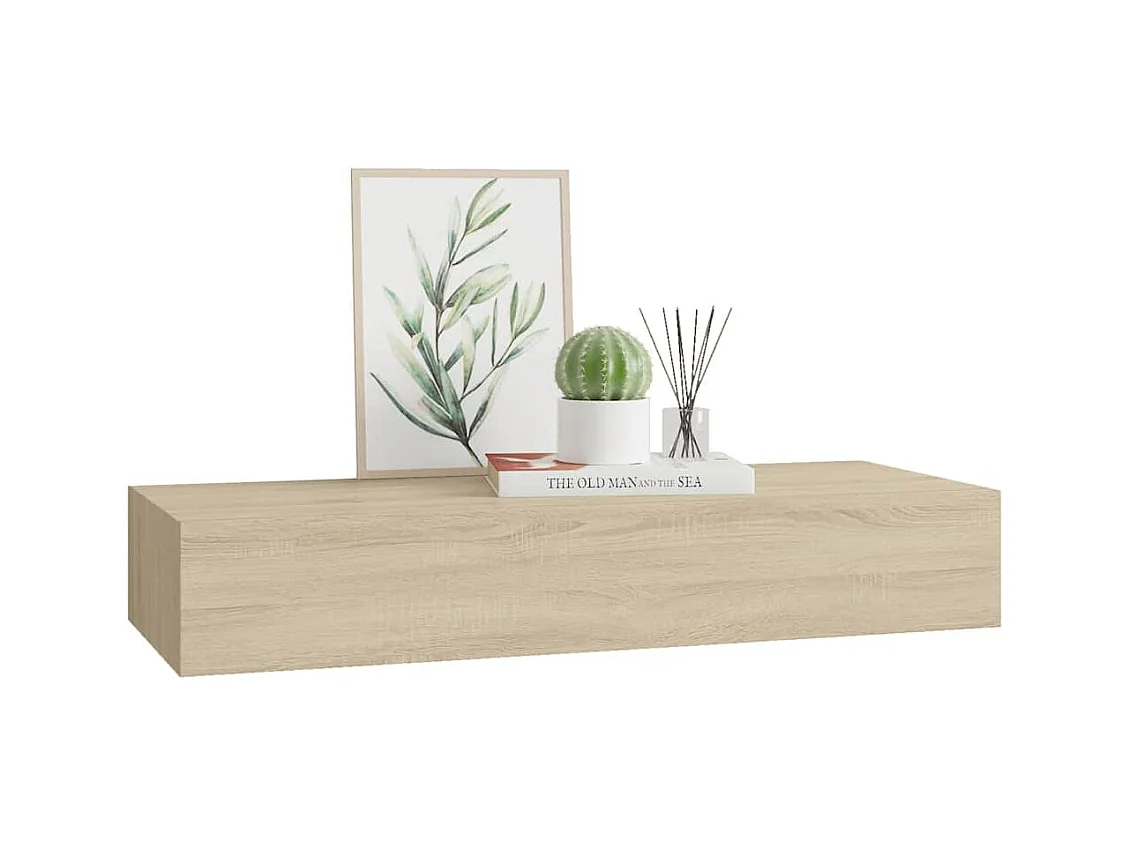 Étagère à tiroir murale chêne 60x23,5x10 cm MDF