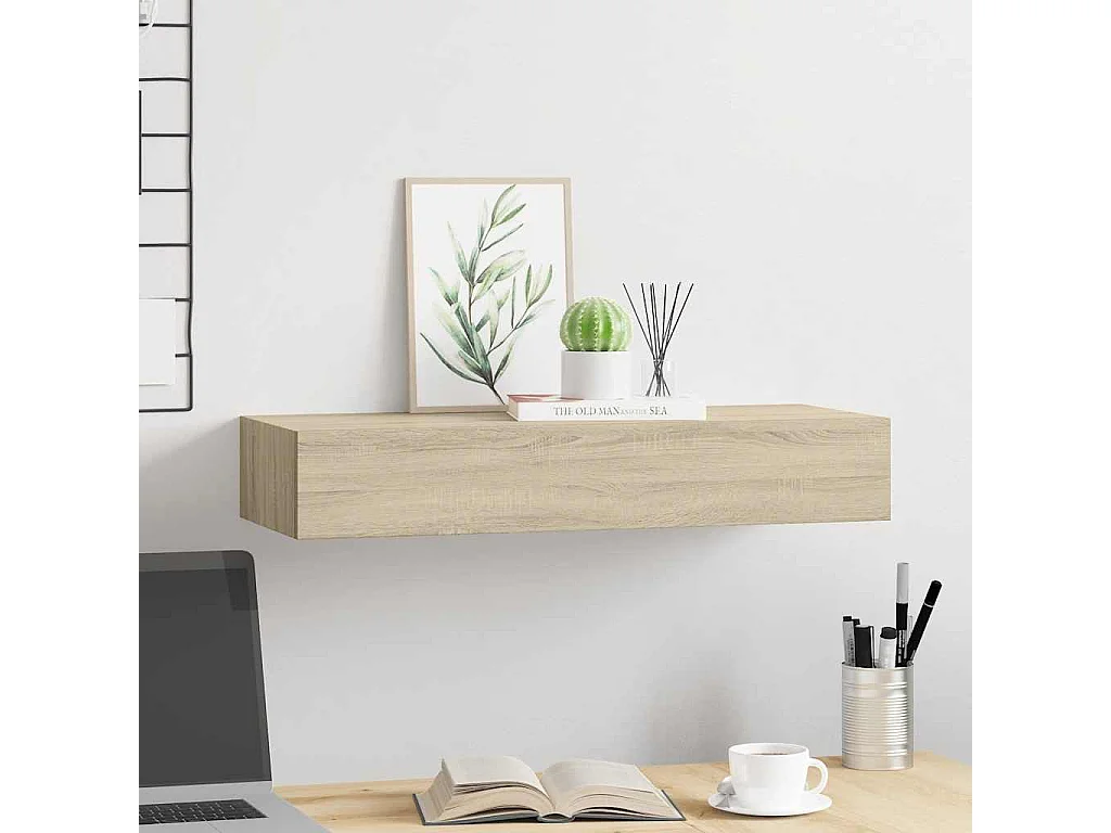 Étagère à tiroir murale chêne 60x23,5x10 cm MDF