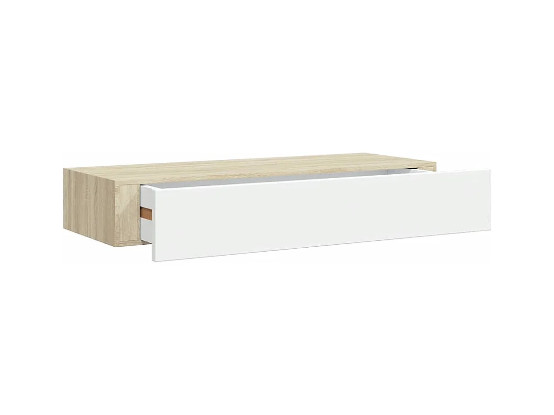 Étagère à tiroir murale chêne et blanc 60x23,5x10 cm MDF