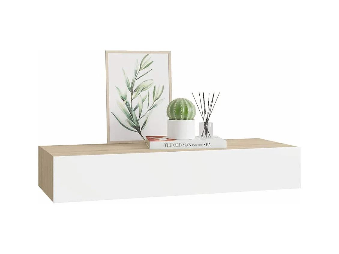 Étagère à tiroir murale chêne et blanc 60x23,5x10 cm MDF