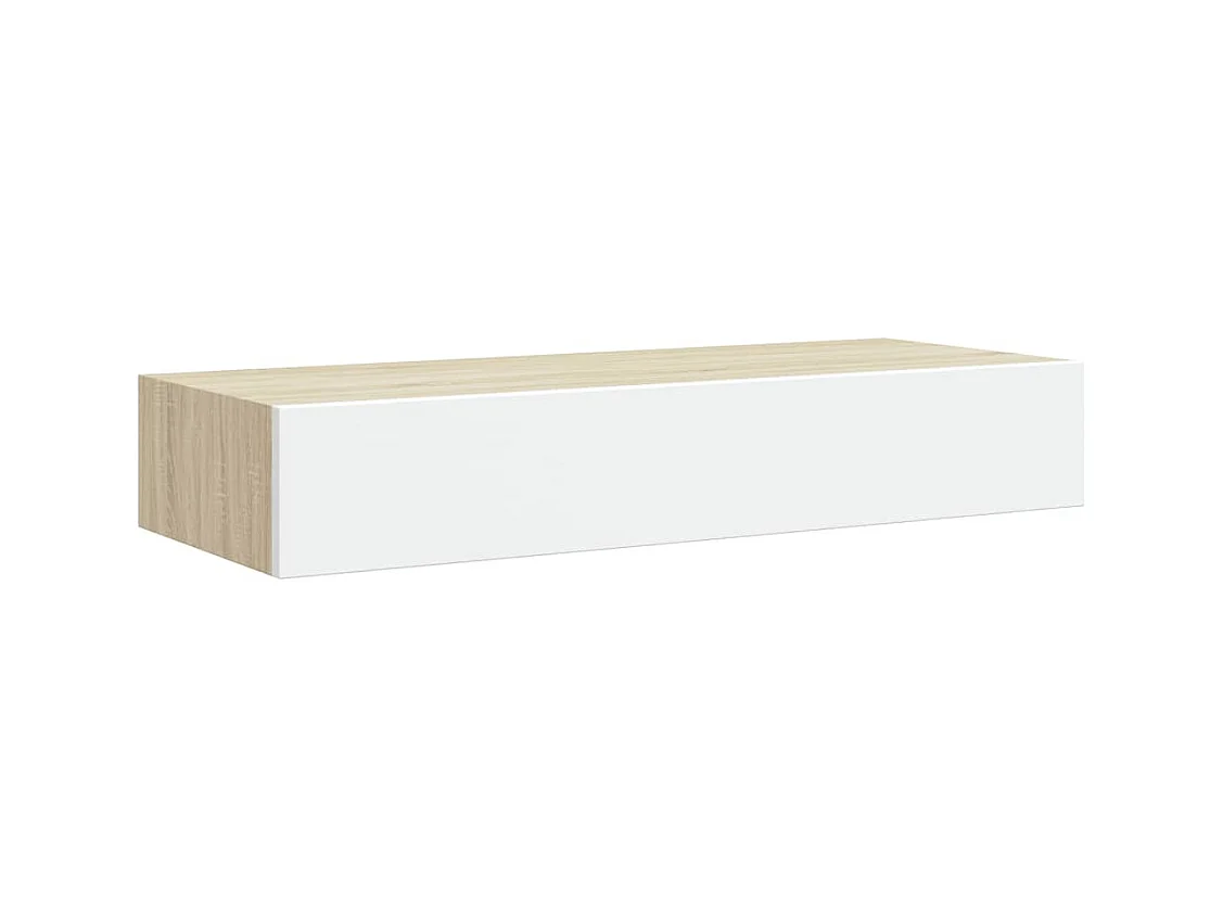 Étagère à tiroir murale chêne et blanc 60x23,5x10 cm MDF