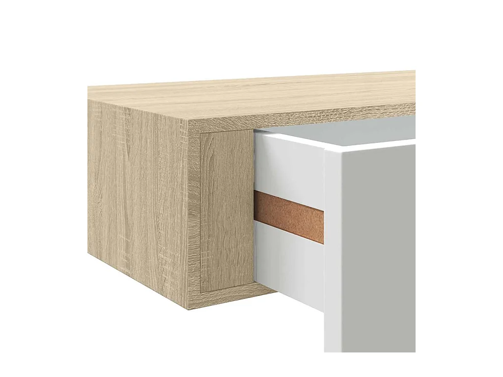 Étagère à tiroir murale chêne et blanc 60x23,5x10 cm MDF