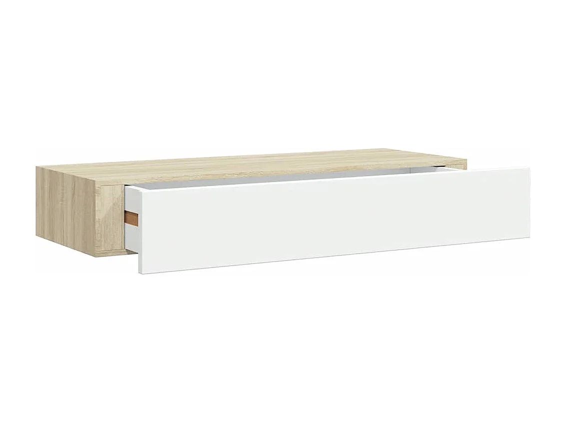 Étagère à tiroir murale chêne et blanc 60x23,5x10 cm MDF