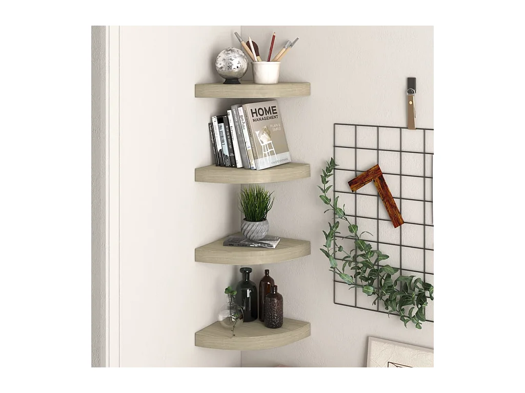 Étagères d'angle flottantes 4 pcs chêne 25x25x3,8 cm MDF