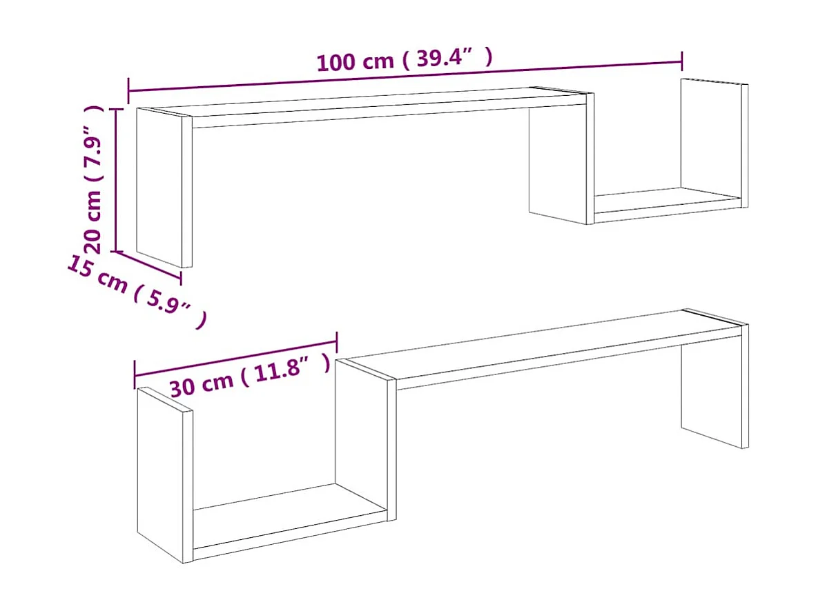 Étagères murales 2 pcs chêne sonoma 100x15x20cm bois ingénierie