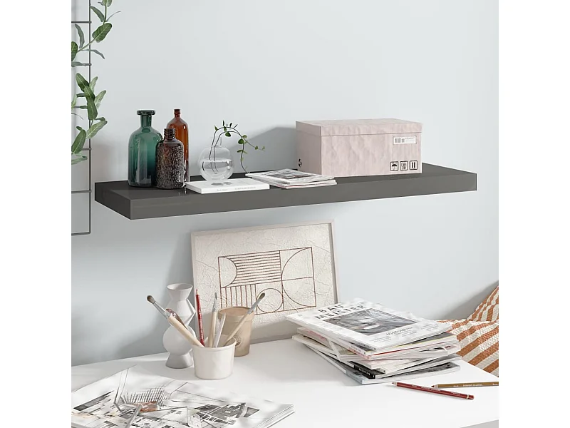 Étagère murale flottante Gris brillant 80x23,5x3,8 cm MDF