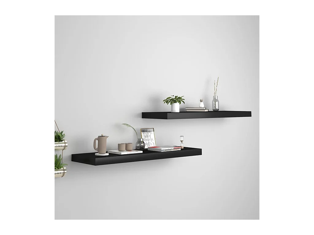 Mensole da parete sospese 2 pezzi nere 80x23,5x3,8 cm MDF
