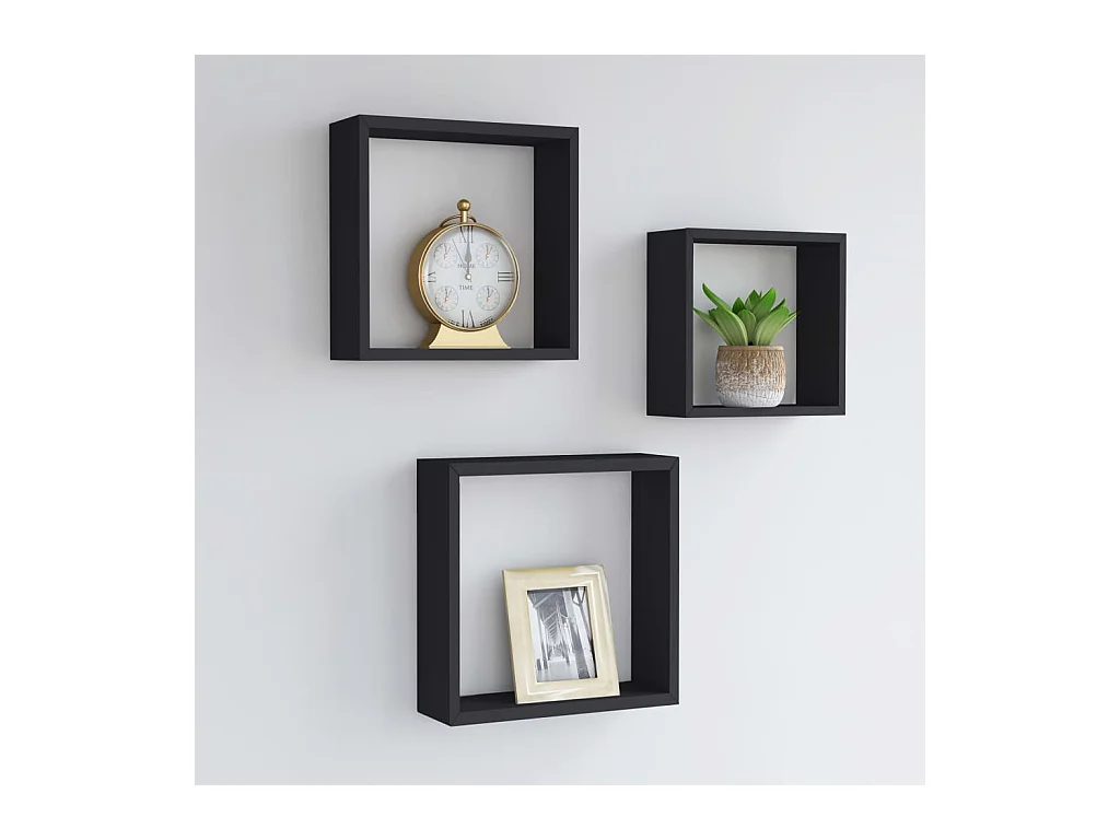 Étagères murales sous forme de cube 3 pcs Noir MDF