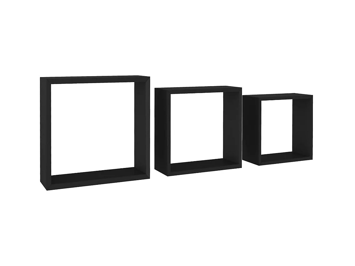 Étagères murales sous forme de cube 3 pcs Noir MDF