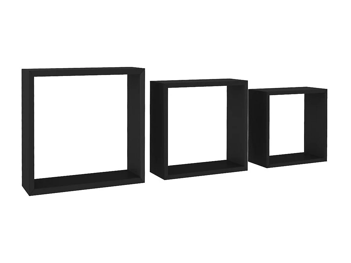 Étagères murales sous forme de cube 3 pcs Noir MDF