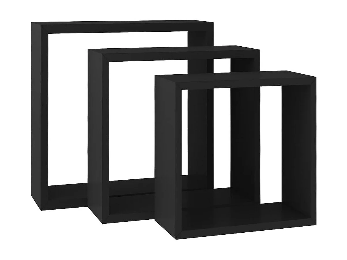 Étagères murales sous forme de cube 3 pcs Noir MDF