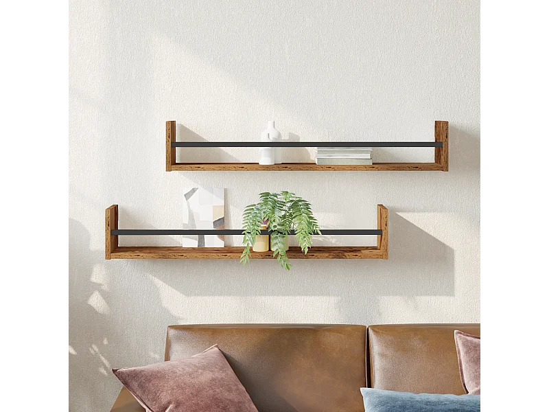 Étagères murales 2 pcs Bois ancien 80x16x14 cm Bois reconstitué