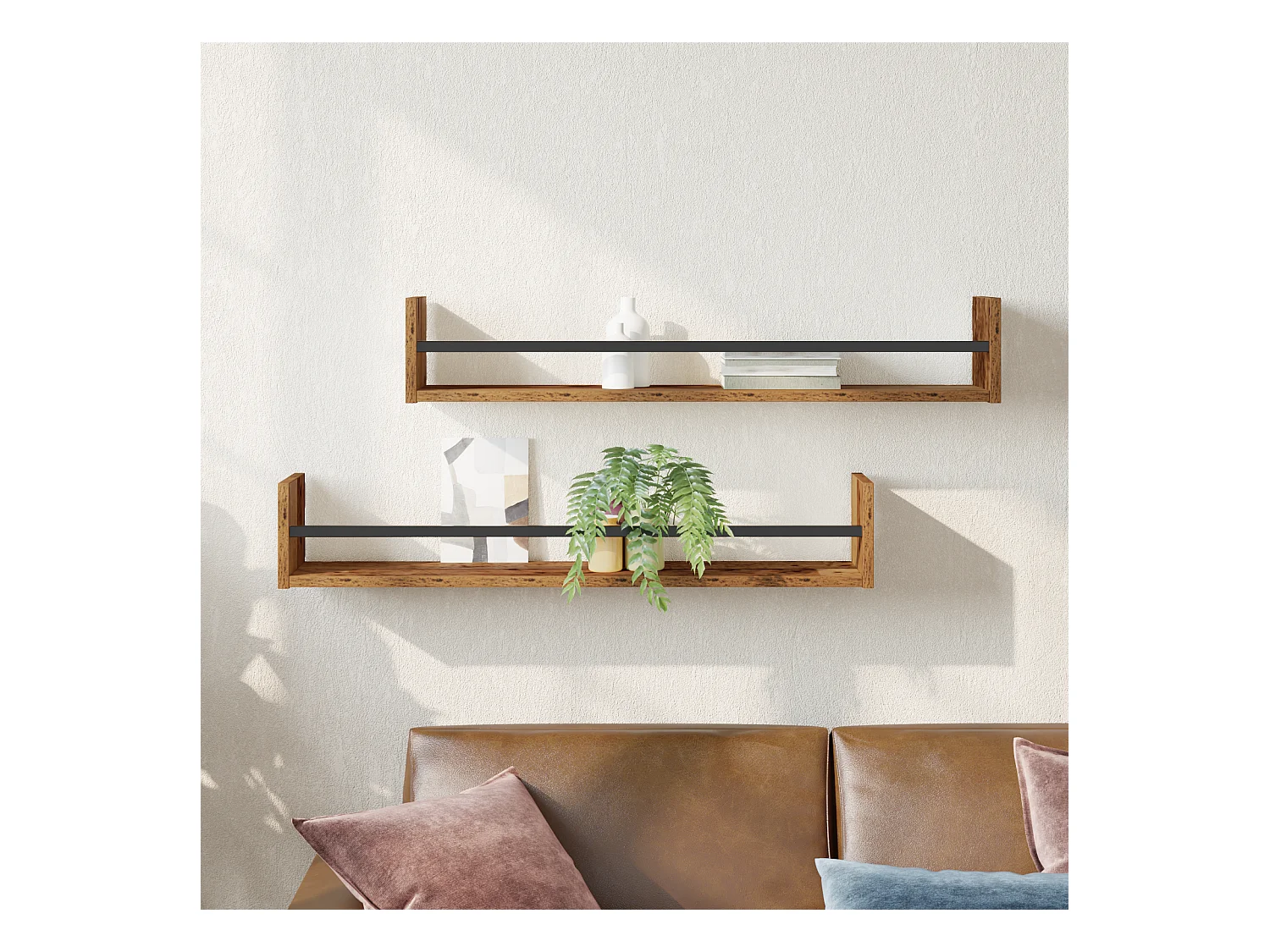 Mensole da parete 2 pz Legno vecchio 80x16x14 cm Legno ricostituito