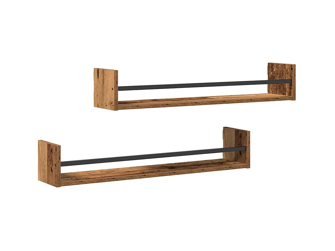 Mensole da parete 2 pz Legno vecchio 80x16x14 cm Legno ricostituito