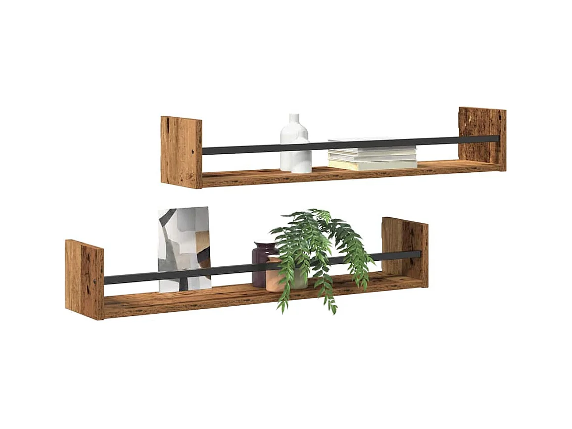 Mensole da parete 2 pz Legno vecchio 80x16x14 cm Legno ricostituito