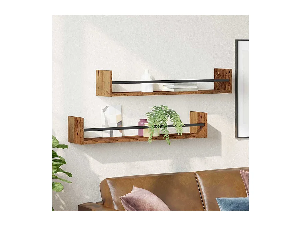 Mensole da parete 2 pz Legno vecchio 80x16x14 cm Legno ricostituito