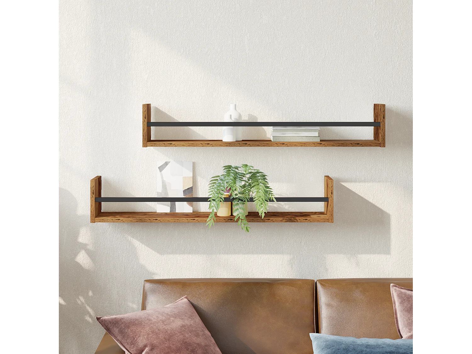 Étagères murales 2 pcs Bois ancien 80x16x14 cm Bois reconstitué