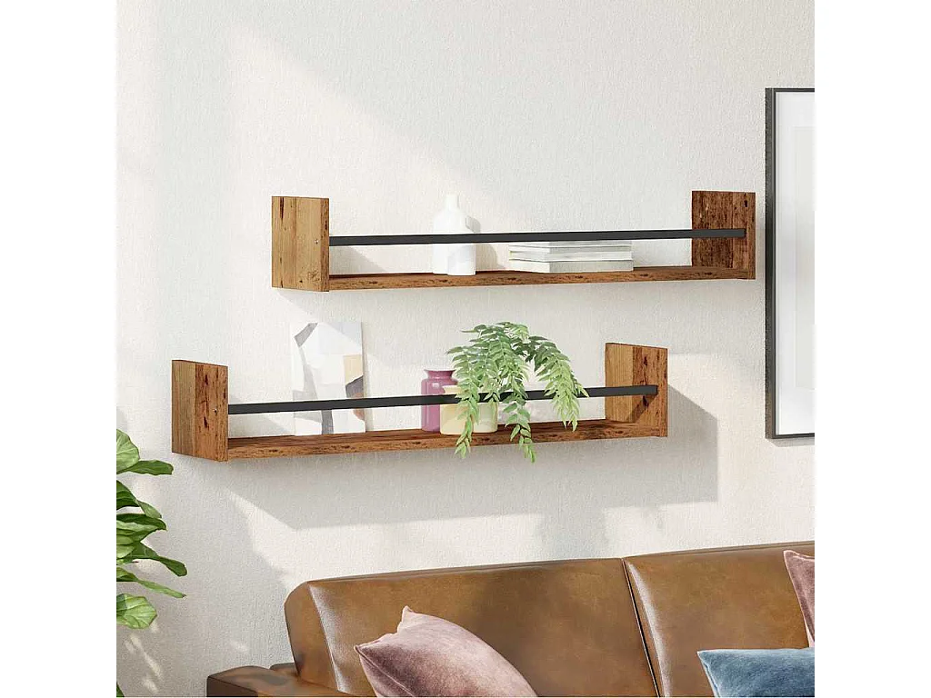 Étagères murales 2 pcs Bois ancien 80x16x14 cm Bois reconstitué