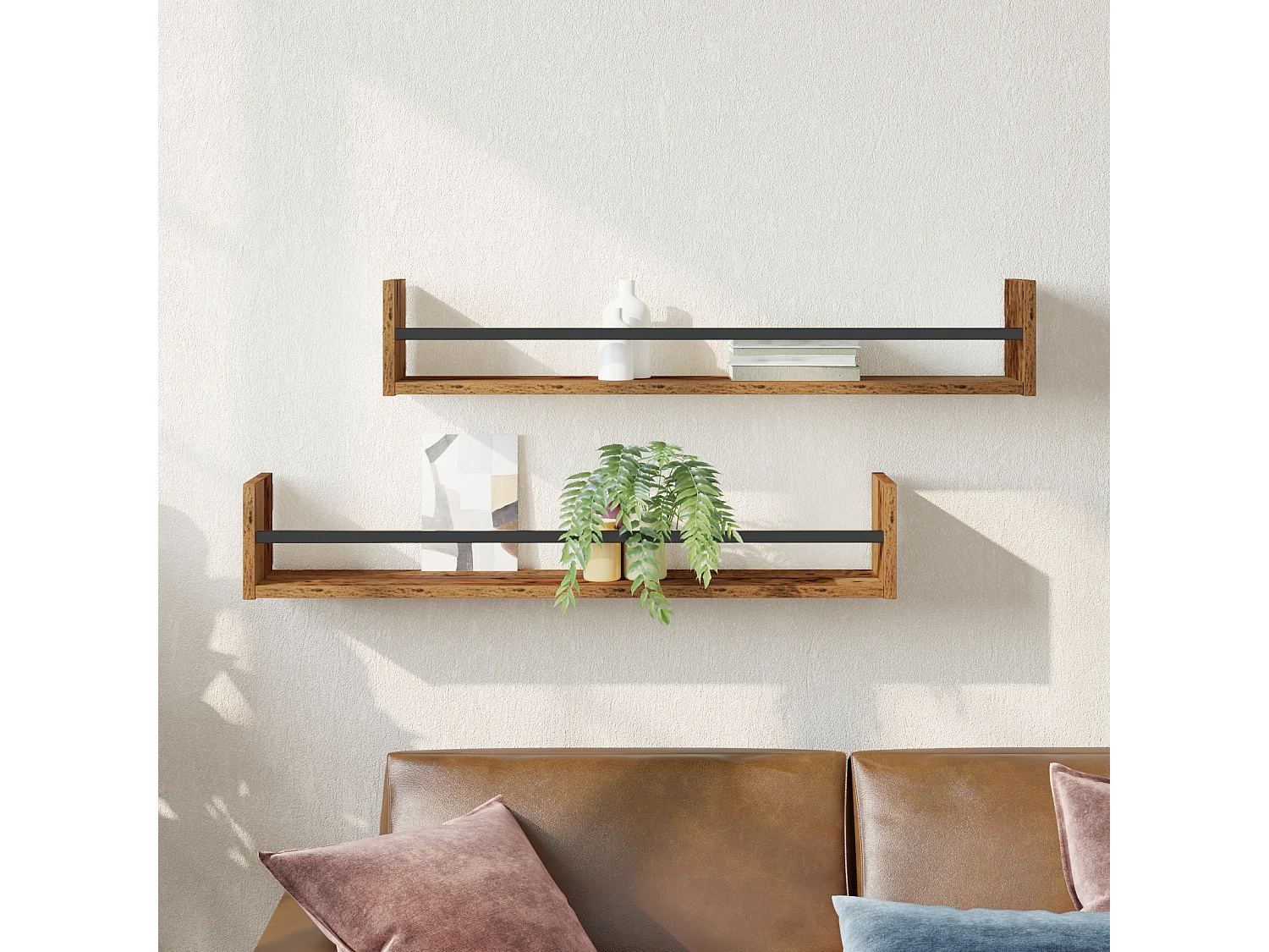 Étagères murales 2 pcs Bois ancien 80x16x14 cm Bois reconstitué