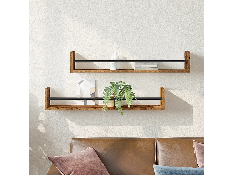 Étagères murales 2 pcs Bois ancien 80x16x14 cm Bois reconstitué