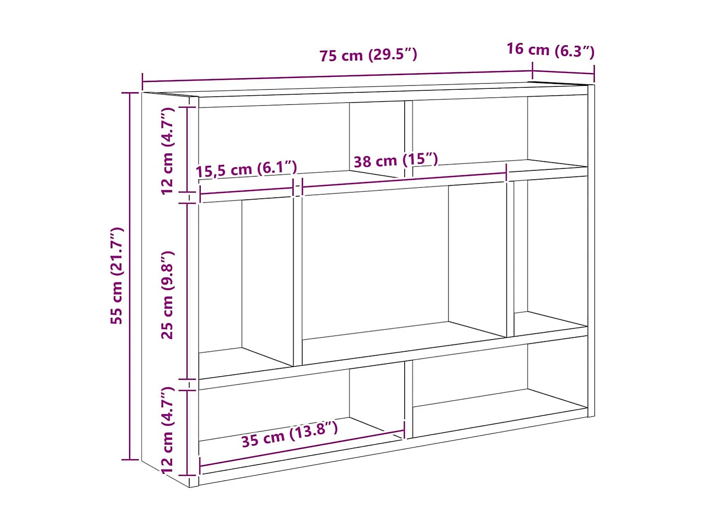 Mensola da parete nera 75x16x55 cm in legno ingegnerizzato