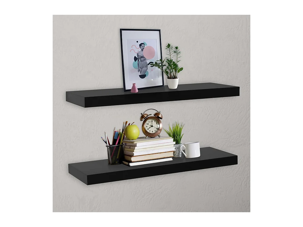 Mensole da parete sospese 2 pezzi Nero 100x20x3,8 cm