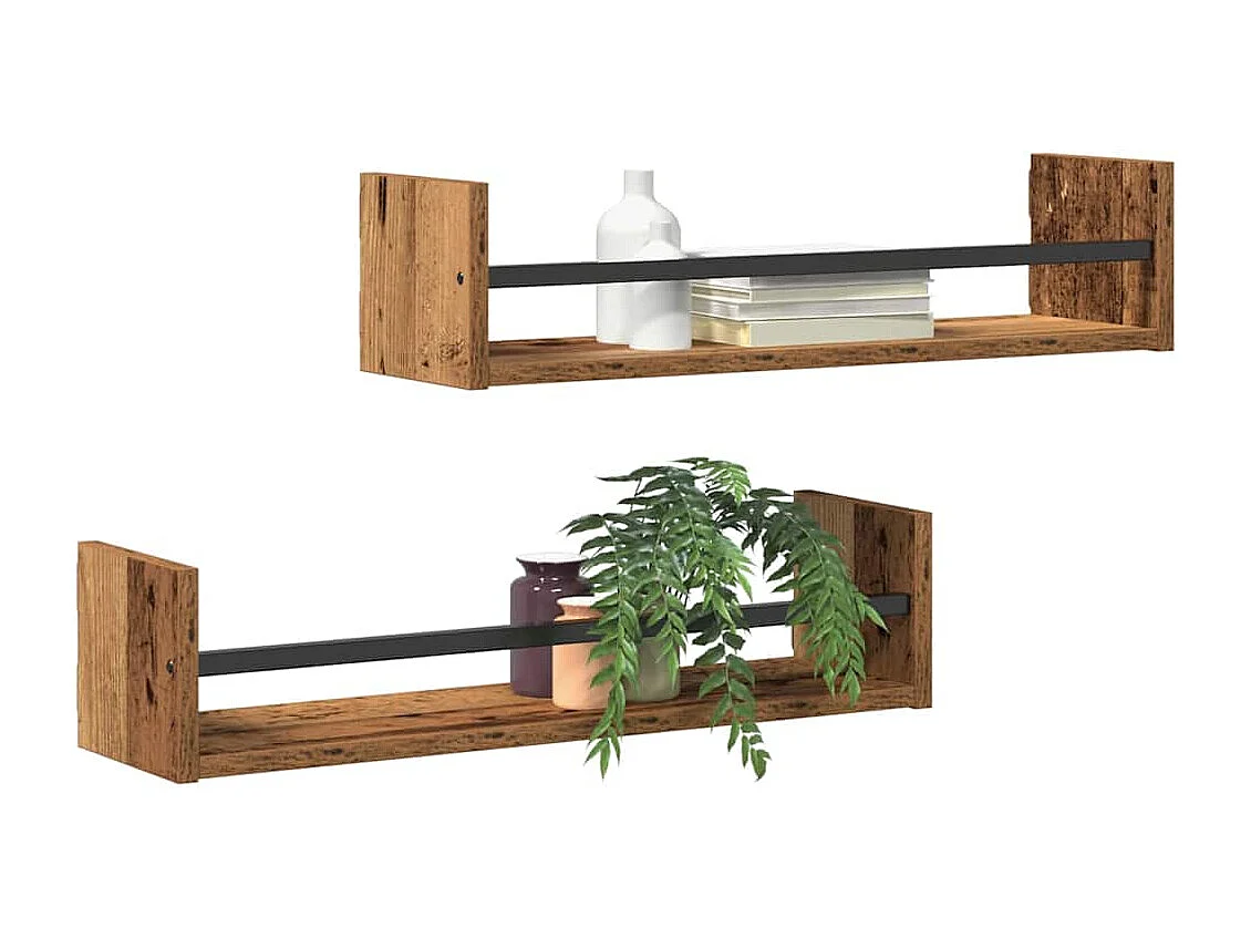 2-delige wandplanken Antiek hout 60x16x14 cm Gereconstrueerd hout