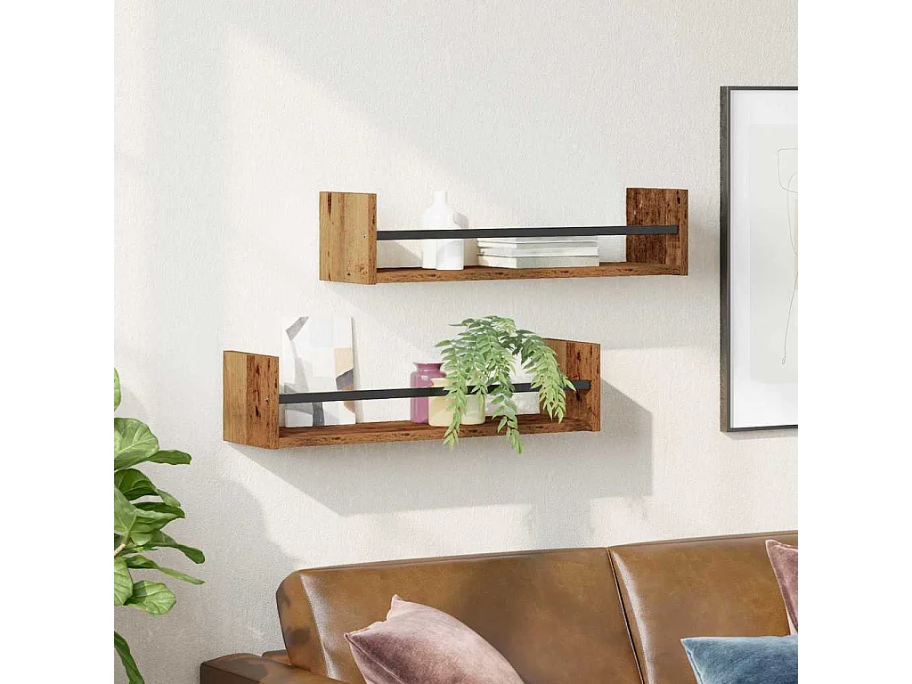 2-delige wandplanken Antiek hout 60x16x14 cm Gereconstrueerd hout