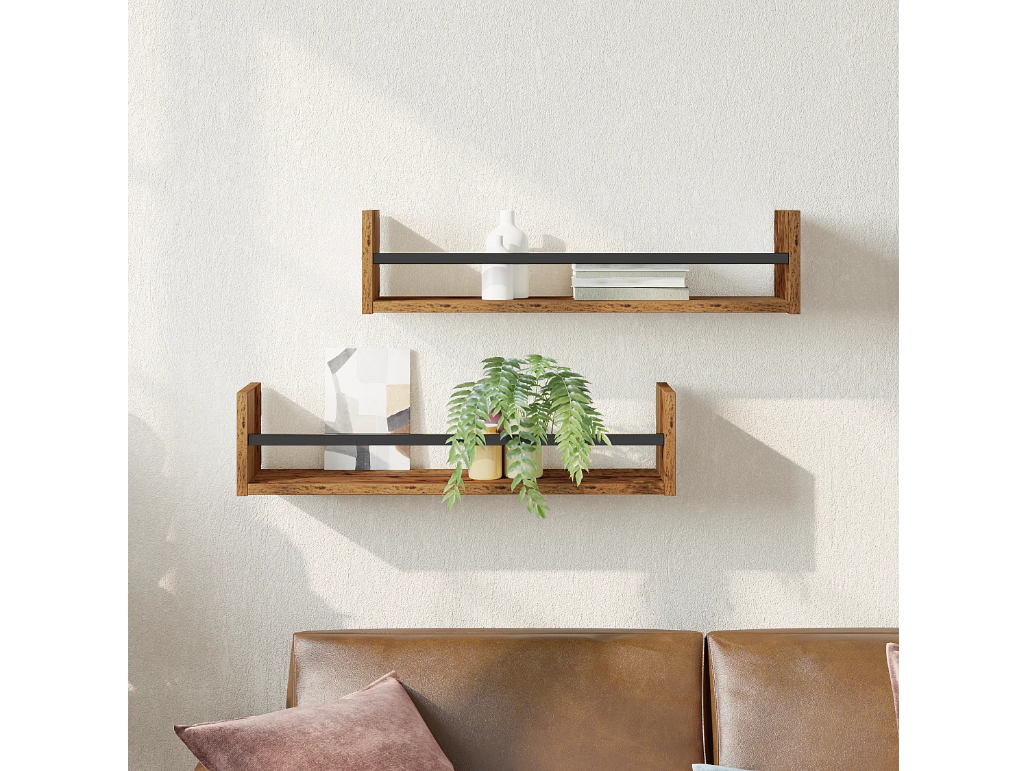 Estantes de pared 2 piezas Madera antigua 60x16x14 cm Madera reconstituida