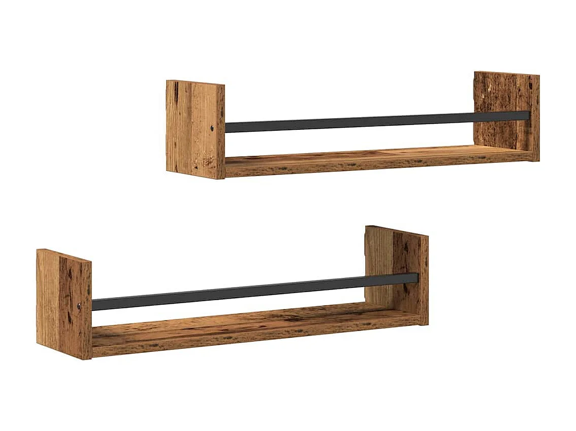 Estantes de pared 2 piezas Madera antigua 60x16x14 cm Madera reconstituida