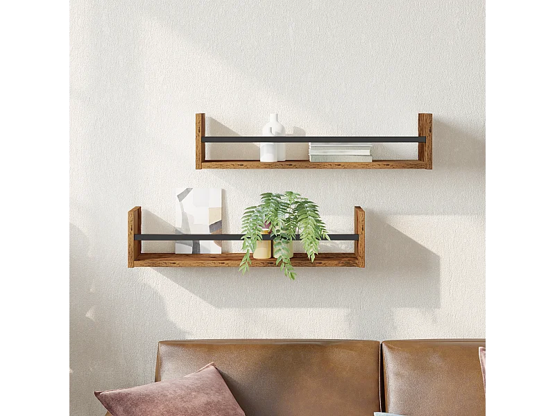 Étagères murales 2 pièces Bois ancien 60x16x14 cm Bois reconstitué