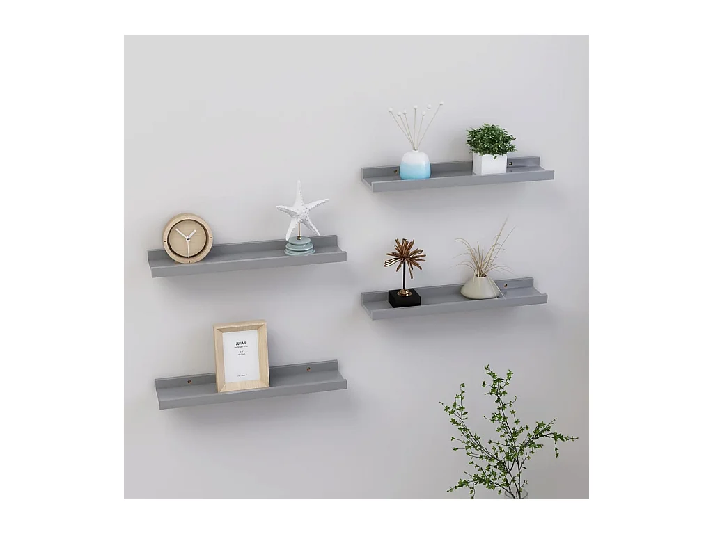 Mensole da parete 4 pz Grigio 40x9x3 cm