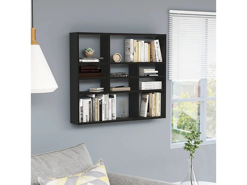 Zwarte wandplank 90x16x78 cm Technisch hout