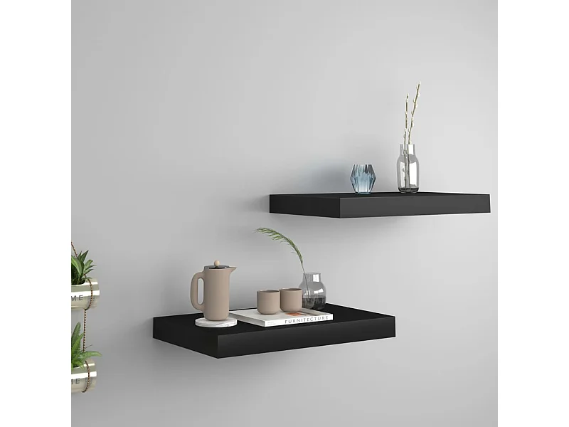 Étagères murales flottantes 2 pcs noir 40x23x3,8 cm MDF