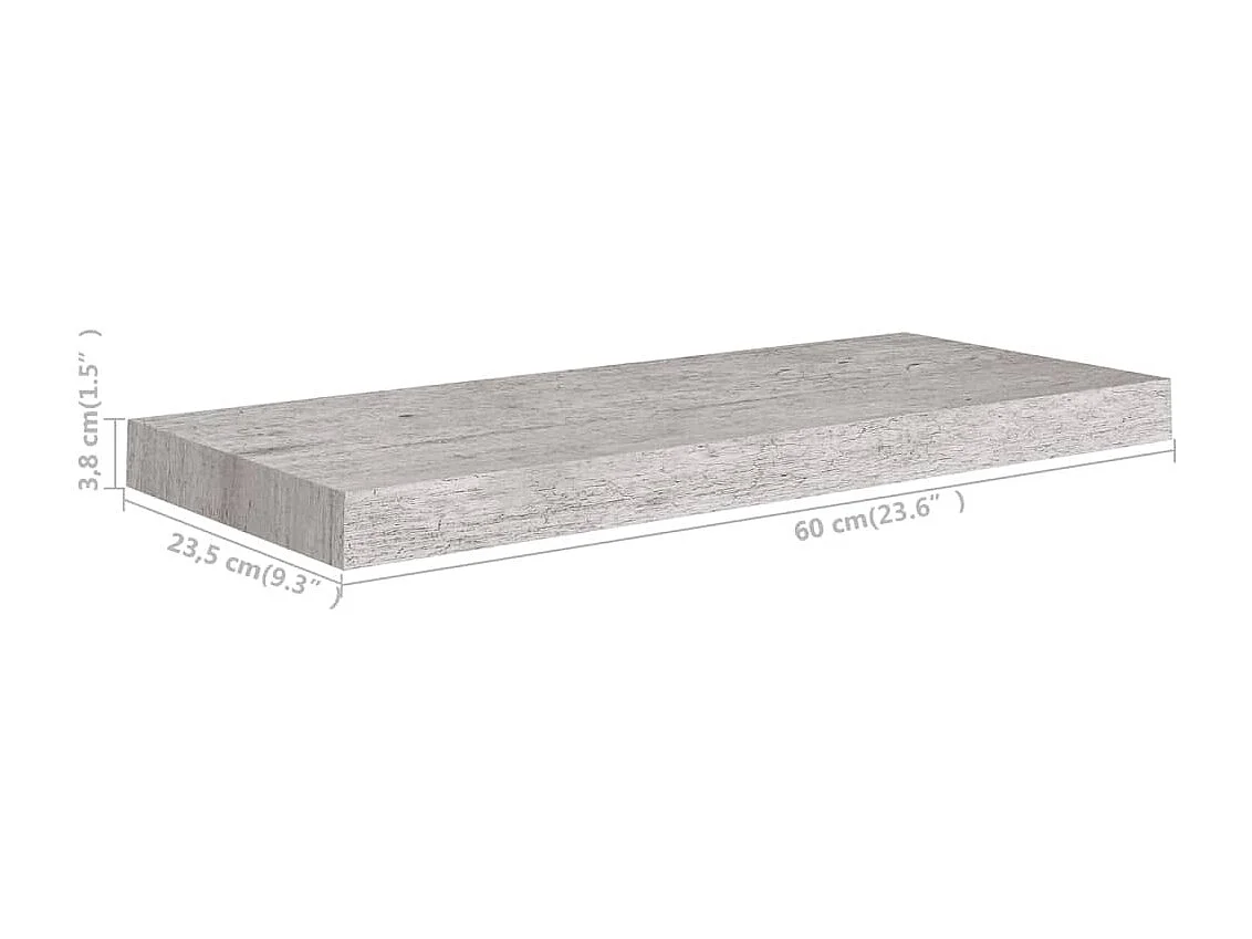 Étagère murale flottante gris béton 60x23,5x3,8 cm MDF