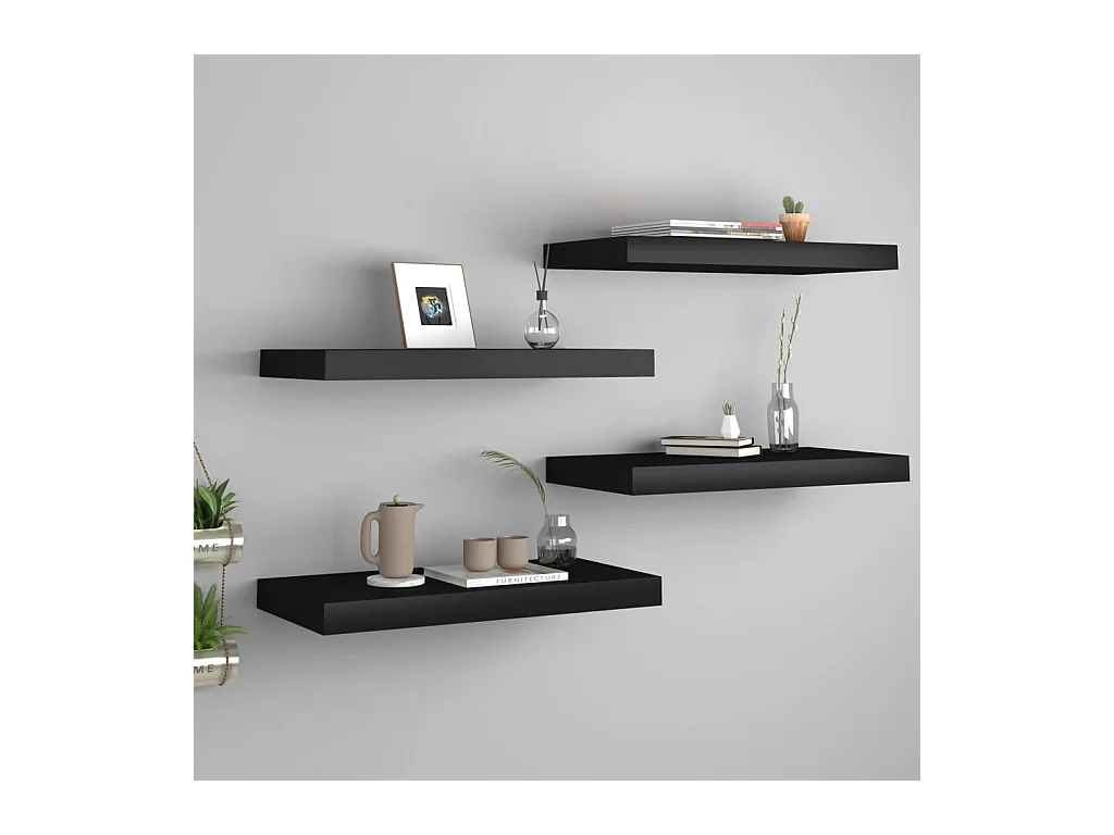 Étagères murales flottantes 4 pcs noir 50x23x3,8 cm MDF
