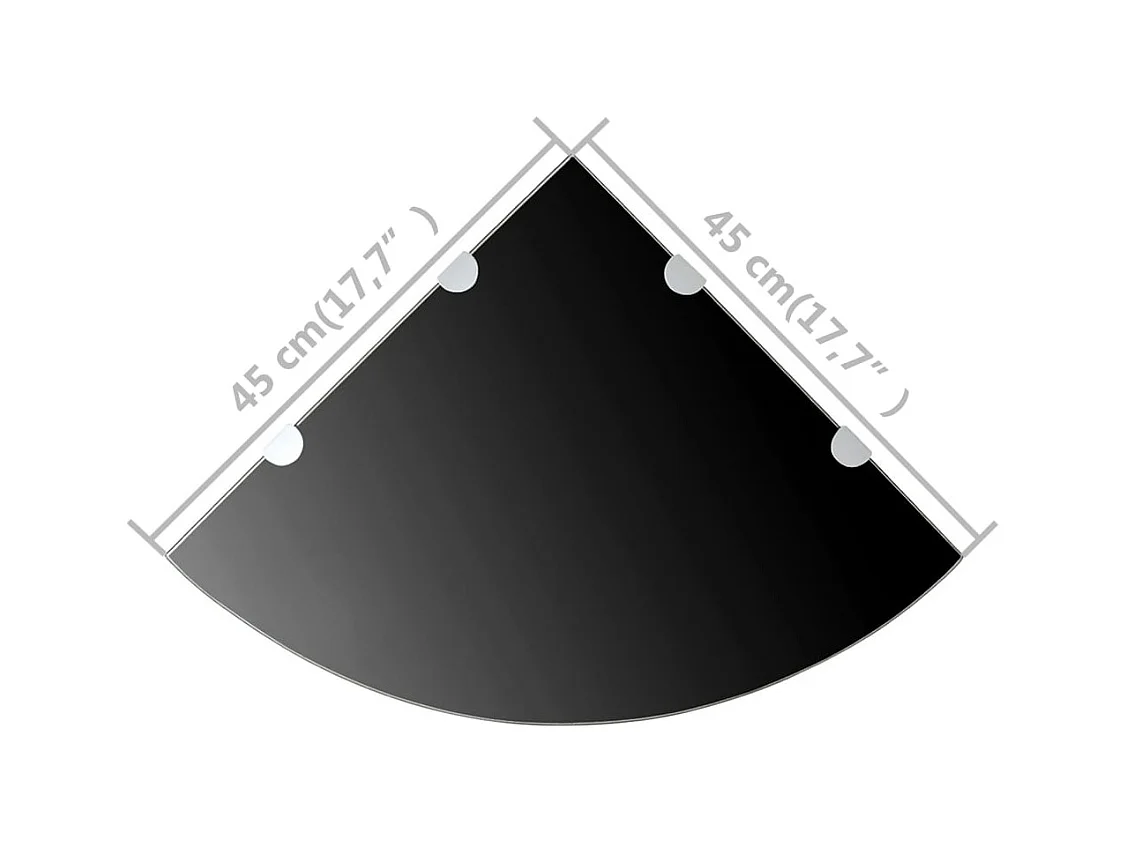Étagères d'angle 2 pcs et supports chromés Verre Noir 45x45 cm