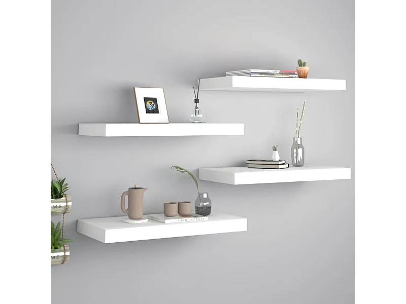 Mensole da parete sospese 4 pezzi Bianco 50x23x3,8 cm MDF