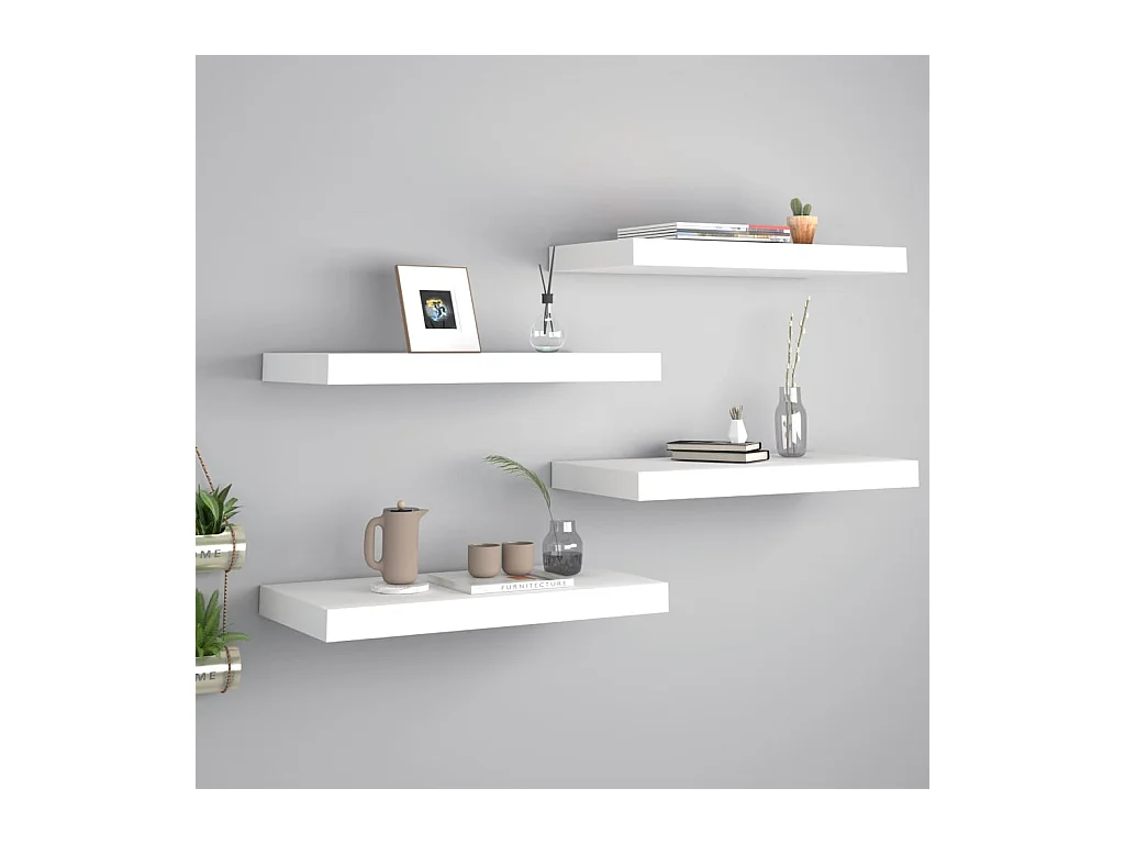 Mensole da parete sospese 4 pezzi Bianco 50x23x3,8 cm MDF