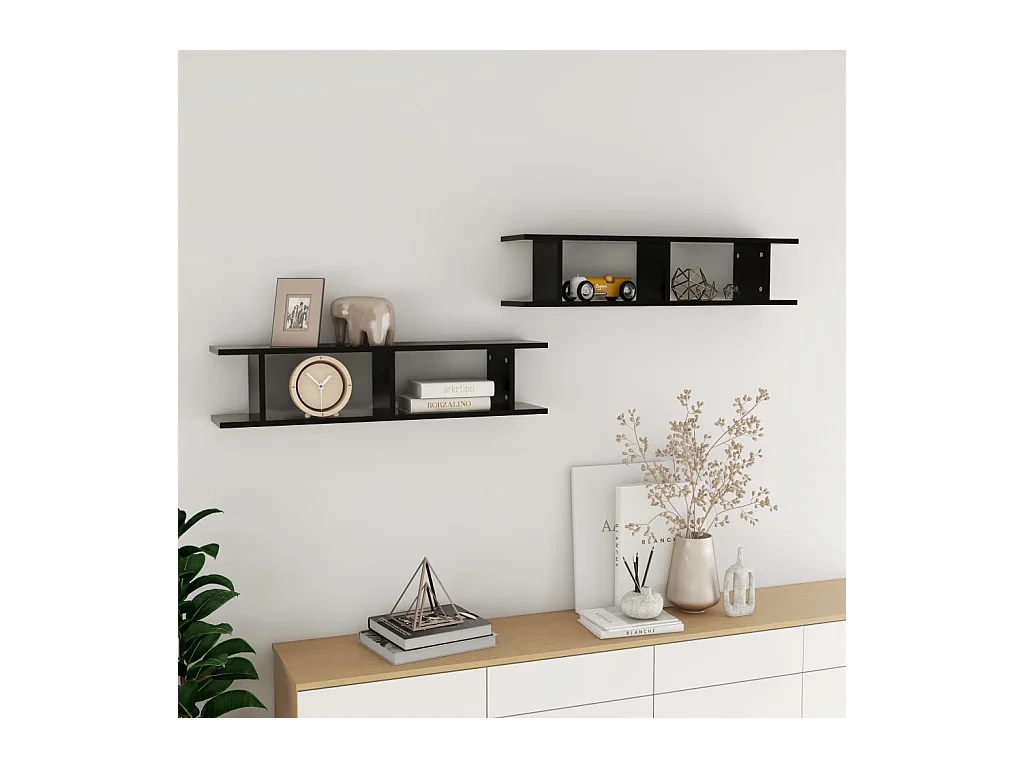 Mensole da parete 2 pz Nero 90x18x20 cm in legno ingegnerizzato
