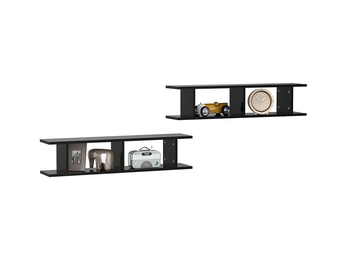 Mensole da parete 2 pz Nero 90x18x20 cm in legno ingegnerizzato