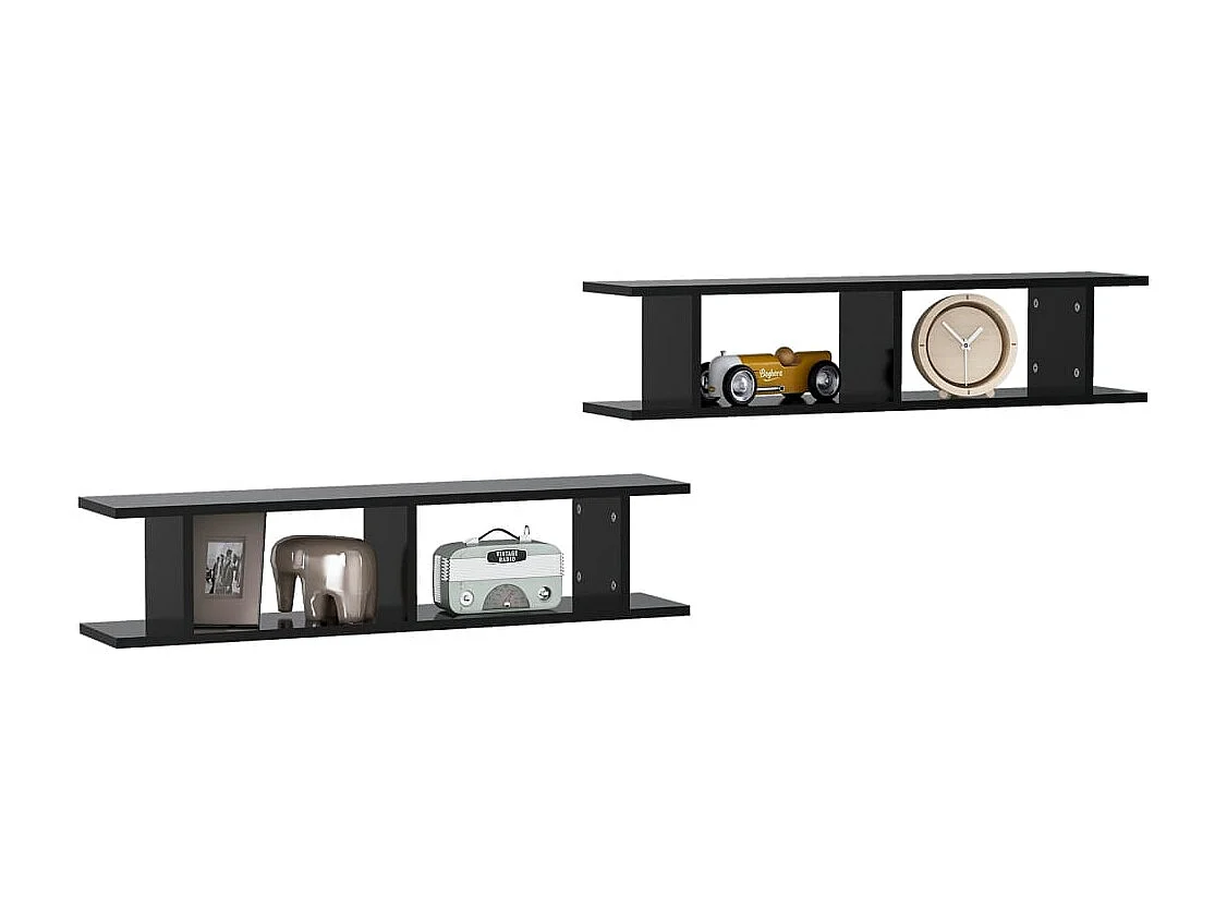 Estantes de pared 2 uds Negro 90x18x20 cm madera de ingeniería