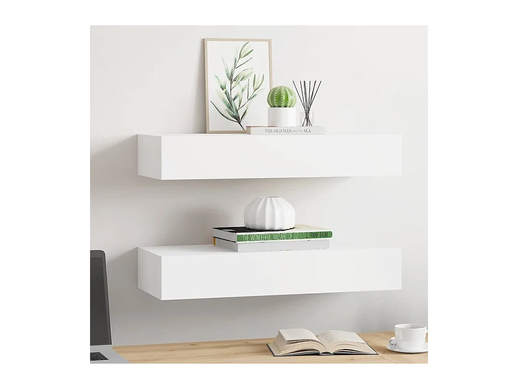 Mensole a muro per cassetti 2 pz Bianco 60x23,5x10 cm MDF