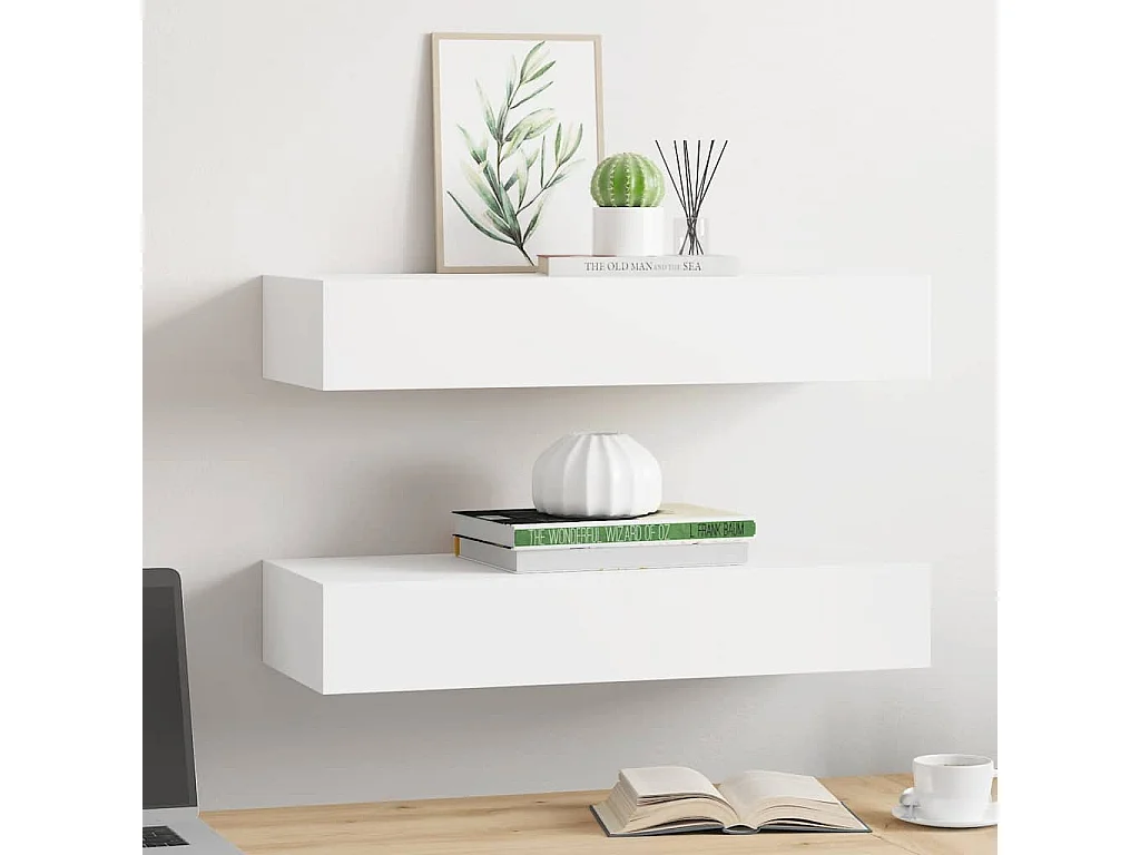 Étagères à tiroirs murales 2 pcs Blanc 60x23,5x10 cm MDF